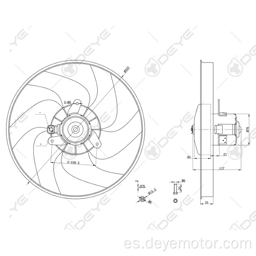 1250.E9 1250.F9 1253.88 1250.76 Ventilador de refrigeración del radiador